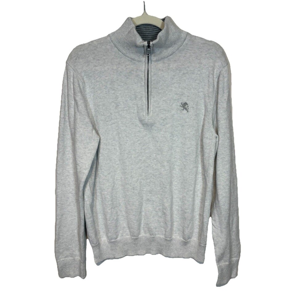 Express Sweater Mens Medium Gray Quarter Zip 100%‎ Cotton Lion Logo Pullover